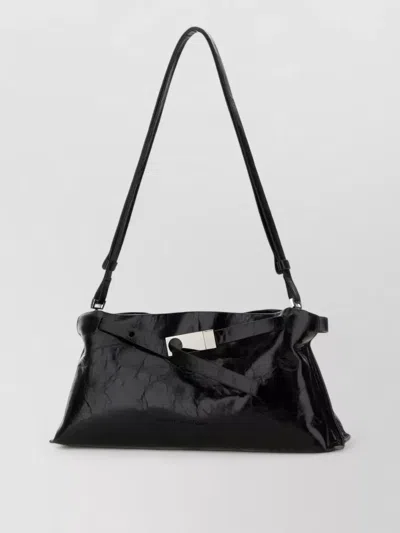 Benedetta Bruzziches Mame Leather Shoulder Bag Adjustable Strap In Black