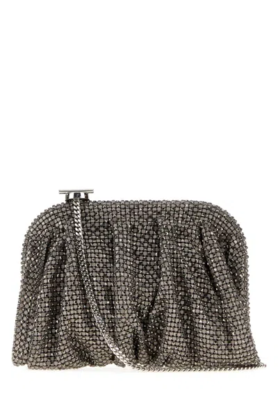 Benedetta Bruzziches Petite Venus Clutch With Rhinestone Knit Exterior In Grey