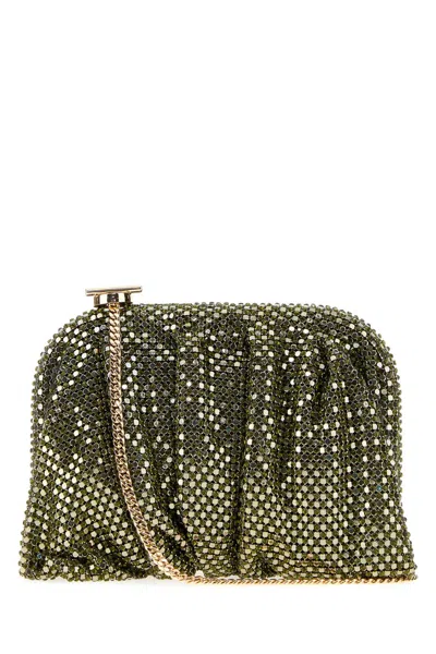 Benedetta Bruzziches Petite Venus Rhinestone Knit Clutch Bag With Shoulder Strap In Green