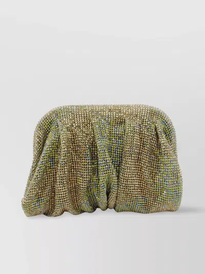 Benedetta Bruzziches Pleated Structured Clutch Rhinestone Embellishments