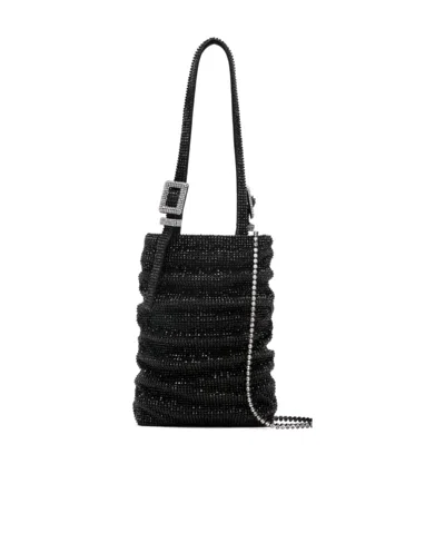 Benedetta Bruzziches Rhinstone-embellished Ruched Mini Bag In Black