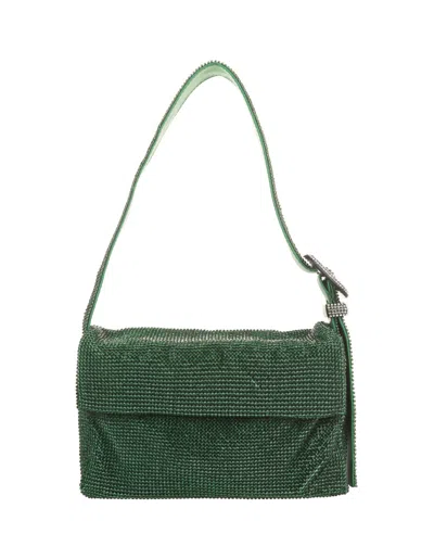 Benedetta Bruzziches Crystal Mesh Silk Satin Shoulder Bag In Green