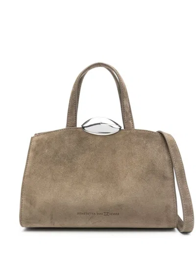 Benedetta Bruzziches Serena Small Khaki Suede Tote Bag In Green