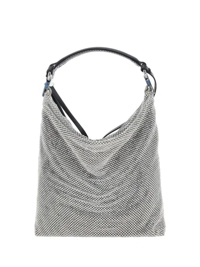 Benedetta Bruzziches Slouchy Draped Shoulder Bag With Rhinestone Embellishment In Silver