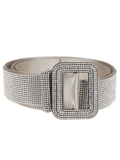 Benedetta Bruzziches Silk Rhinestone Mesh Belt With Sophisticated Buckle In Silver