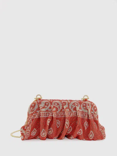Benedetta Bruzziches Venus Draped Crystal Clutch Bag With Shoulder Strap In Red