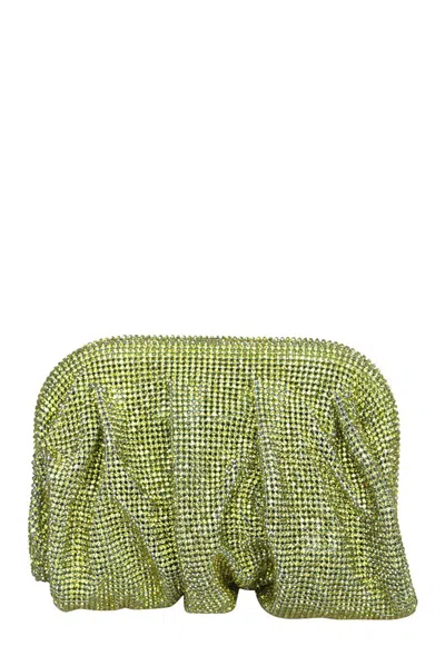 Benedetta Bruzziches Rhinestone-embellished Draped Clutch Bag In Green