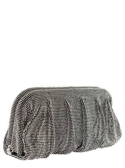 Benedetta Bruzziches 'venus La Grande' Silver-colored Clutch Bag In Fabric With Allover Crystals Woman In Grey