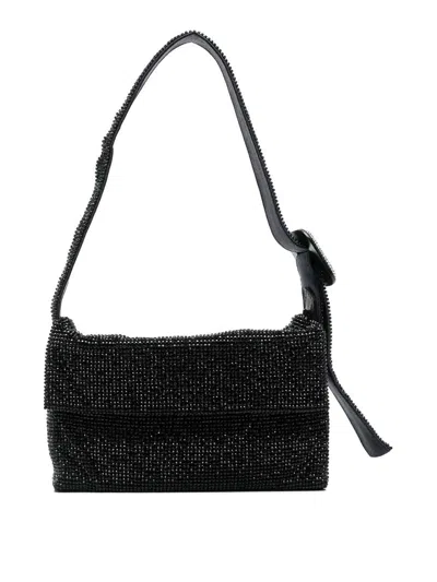 Benedetta Bruzziches Black Shoulder Bag With Silk Satin And Crystal Mesh