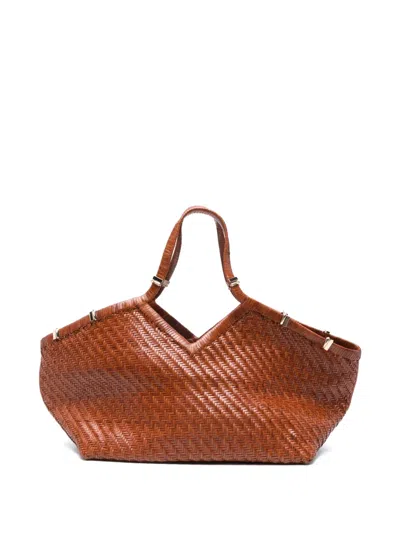 Benedetta Bruzziches Woven Top Handle Tote Bag In Brown