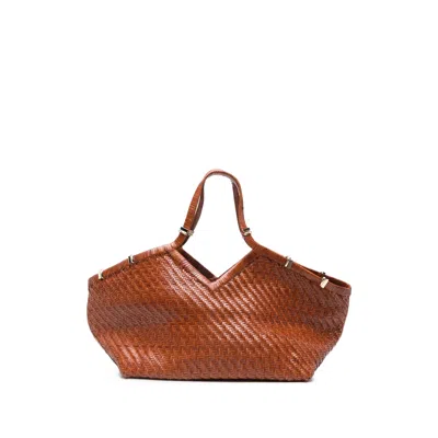Benedetta Bruzziches Woven Top Handle Tote Bag In Brown