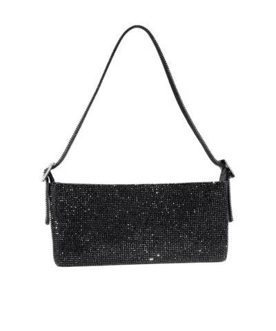 Benedetta Bruzziches Black Shoulder Bag With Silk Satin And Crystal Mesh