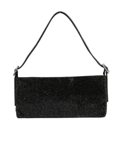 Benedetta Bruzziches Black Shoulder Bag With Silk Satin And Crystal Mesh