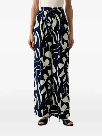 Benetton Abstract-print Wide-leg Trousers In Blue