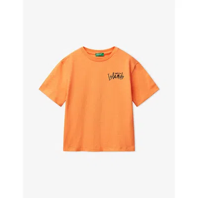 Benetton Kids' Apricot Oversized Short-sleeve Cotton-jersey T-shirt 6-14 In Orange