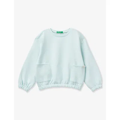 Benetton Kids' Patch-pocket Relaxed-fit Cotton Sweatshirt 18 Months-6 Years Aquamarin In Aquamarine