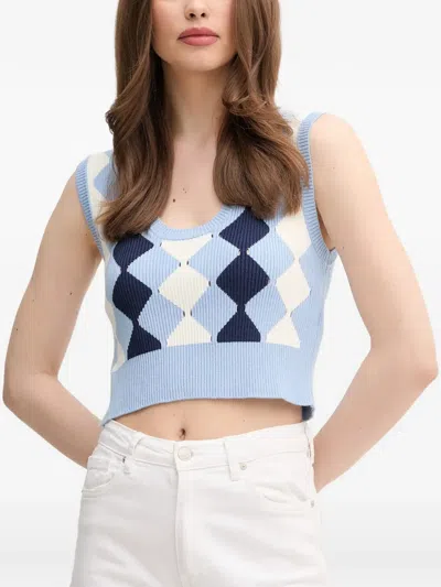 Benetton Argyle Knitted Sweater In Blue