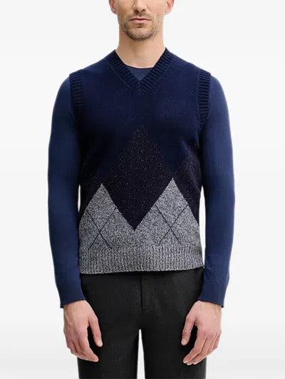 Benetton Argyle V-neck Knitwear In Multi