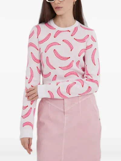 Benetton Banana-print Intarsia Sweater In White