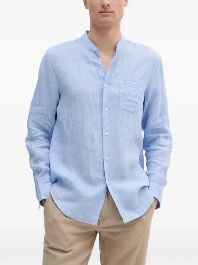 Benetton Band-collar Pocket-detail Shirt In Blue