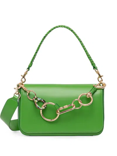 Benetton Be Bag Woven-handle Chain-link Shoulder Bag In Green