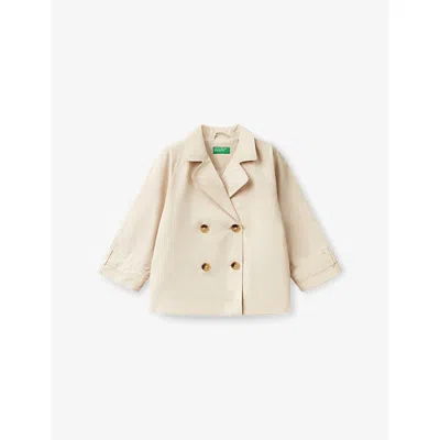 Benetton Kids' Beige Double-breasted Short Cotton-gabardine Trench Coat 7-14