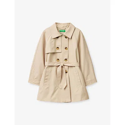 Benetton Kids' Double-breasted Cotton-blend Trench Coat 6-12 In Neutral