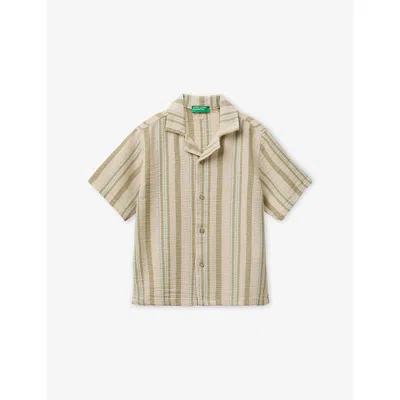 Benetton Kids' Beige Striped Relaxed-fit Cotton-blend Shirt 6-13 In Neutral