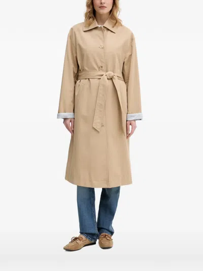 Benetton Belted Button-down Trench Coat In Brown