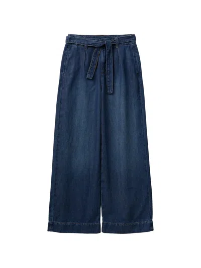Benetton Kids' Belted Wide-leg Jeans In Blue