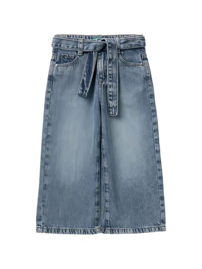 Benetton Kids' Belted Wide-leg Jeans In Multi
