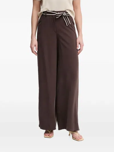 Benetton Belted Wide-leg Trousers In Brown