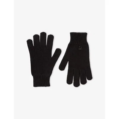 Benetton Kids' Black Logo-plaque Wool Blend Glov