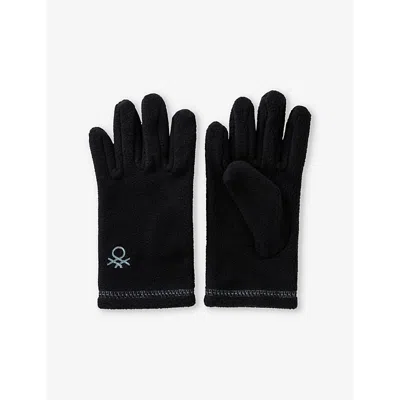 Benetton Kids' Black Unisex Brand-embroidery Fleece Gloves 6-14 Y