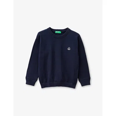 Benetton Kids' Brand-embroidered Cotton-jersey Sweatshirt 1-5 Year In Blue