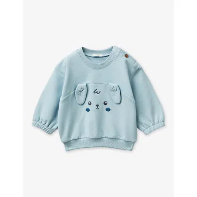 Benetton Kids' Bunny Round-neck Cotton Sweatshirt 0 In Blue