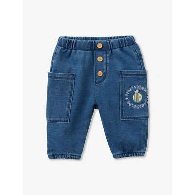 Benetton Babies'  Blue Denim Embroidered-patch Stretch-denim Cargo Trousers 1-18 Months