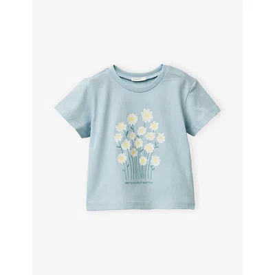 Benetton Kids' Flower-print Cotton-jersey T-shirt 0 In Blue