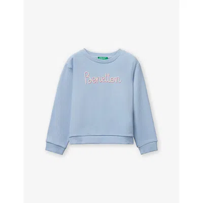 Benetton Kids' Blue Glittered Heart-print Cotton Sweatshirt 18 Months - 5