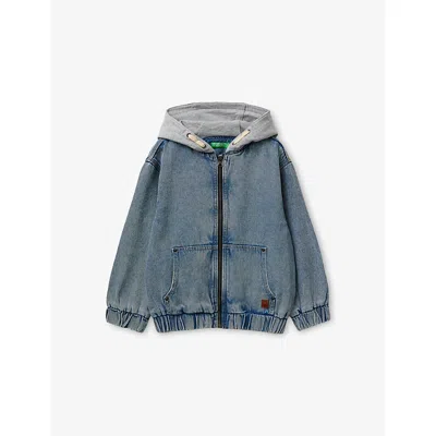 Benetton Kids' Blue Jersey-hood Cotton Denim Bomber Jacket