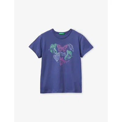 Benetton Kids' Blue Strawberry-print Cotton-jersey T-shirt 6-13