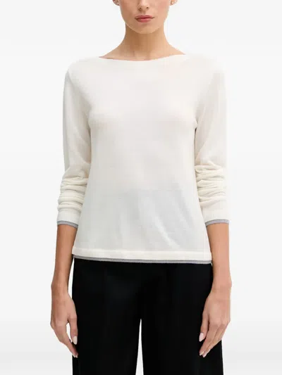 Benetton Boat-neck Long-sleeve Sweater In White