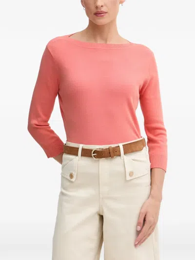 Benetton Boat-neck Three-quarter Sleeve Sweater In Pink