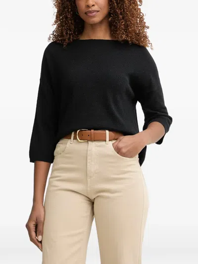 Benetton Boat-neck Three-quarter-sleeve Sweater In Black