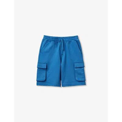 Benetton Boys Airforce Blue Kids Patch-pocket Relaxed-fit Cotton-jersey Shorts 6-14 Years