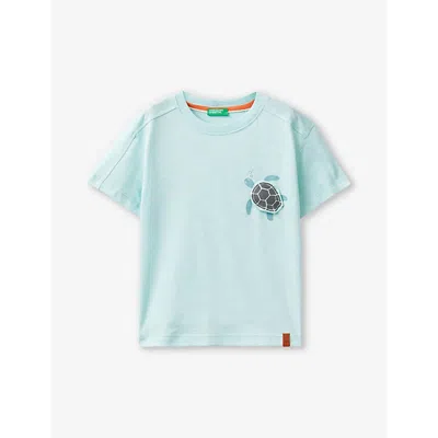 Benetton Kids' Turtle-appliqué Short-sleeve Cotton-jersey T-shirt 18 Months - 6 Years In Aquamarine