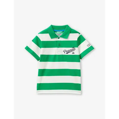 Benetton Boys  Green Kids Striped Snoopy-print Organic-cotton-jersey Polo Shirt 18 Months -
