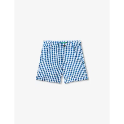 Benetton Kids' Logo-embroidered Checked Cotton-poplin Shorts 18 Months – 6 Years In Blue Check