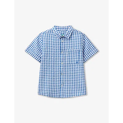 Benetton Boys Blue Check Kids Logo-embroidered Gingham Cotton Shirt 18 Months-6 Years
