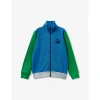 Benetton Boys Blue Grey Block Kids Logo-embroidered Zipped Cotton Sweatshirt 6-14 Years